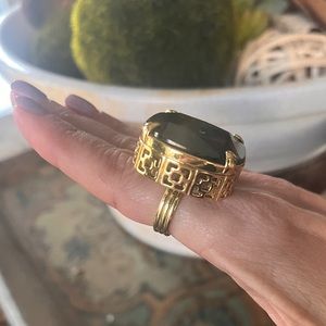 Trina Turk Statement Ring in gold with Green Crystal